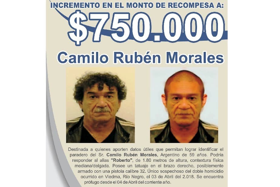 Recompensa de 750.000 pesos para quien aporte datos Camilo Morales sospechoso del doble crimen del barrio Jardín