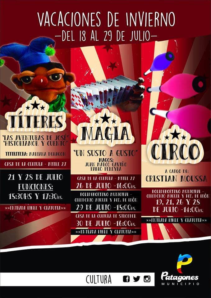 Propuestas de títeres, magia y circo en Carmen de Patagones