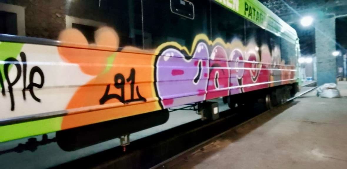 Graffitearon un cochemotor del Tren Patagónico en Bariloche