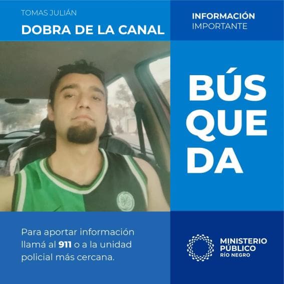 Buscan a Tomás Julián Dobra de la Canal desaparecido en General Roca