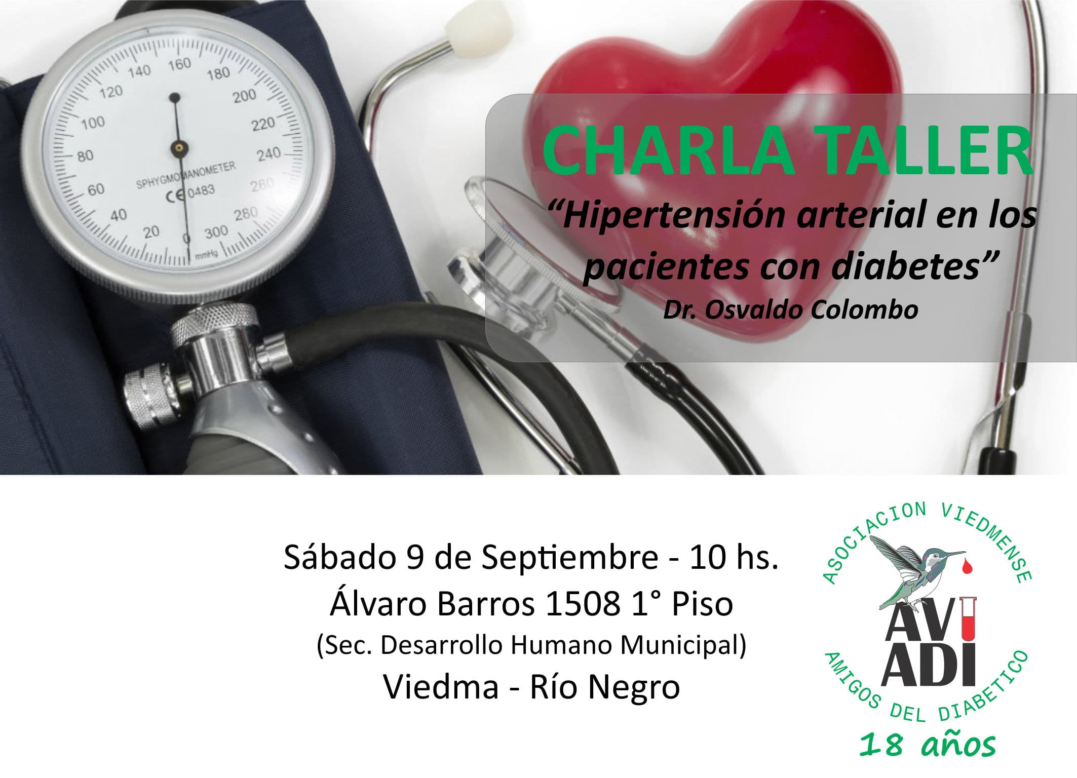 Este sábado se realizará una charla taller denominada “Hipertensión arterial en los pacientes con diabetes”