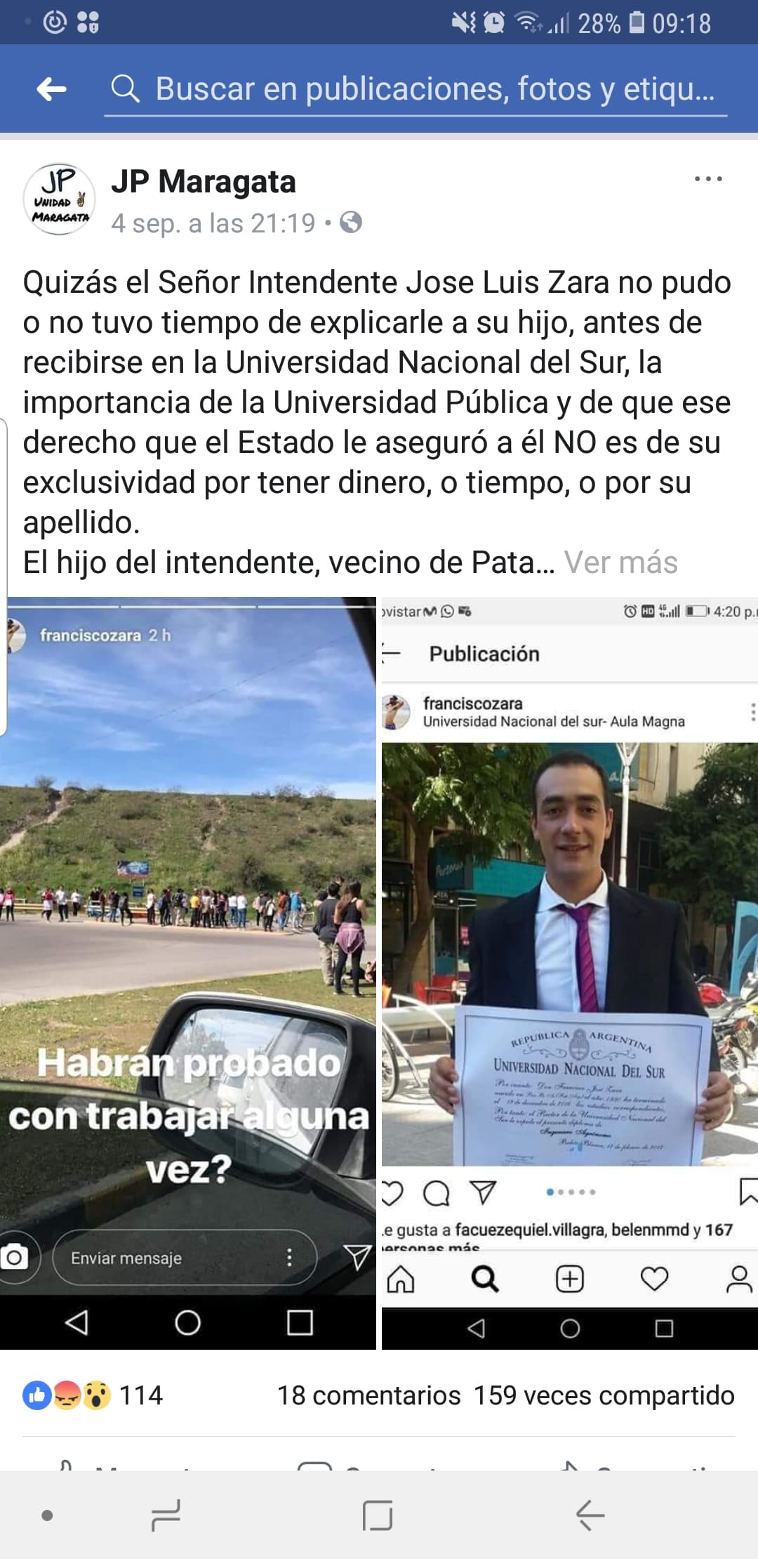 Repudian los dichos del hijo del intendente de Patagones que mandó a laburar a los estudiantes que realizaban una protesta defendiendo la Universidad Pública