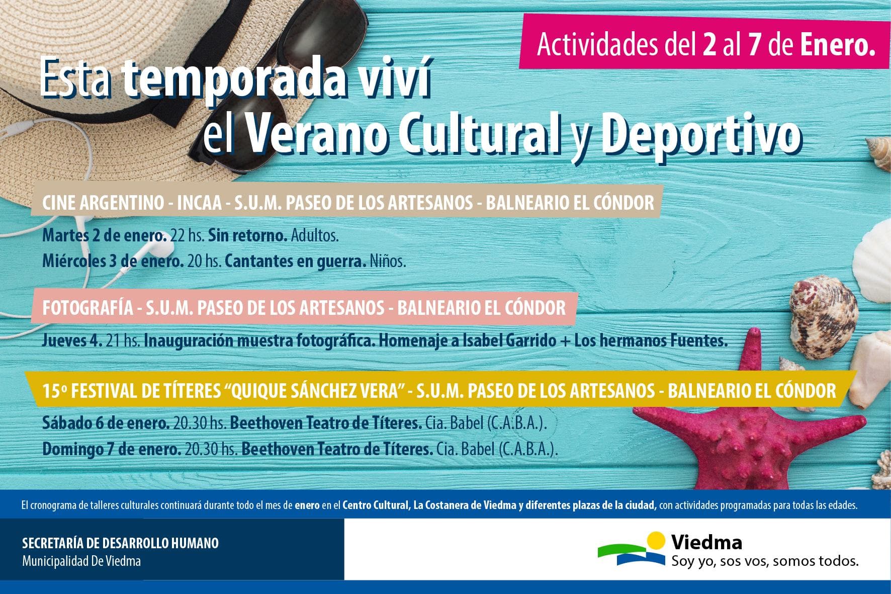 Vuelve a Viedma y a El Cóndor el Verano Cultural y Deportivo con actividades gratuitas