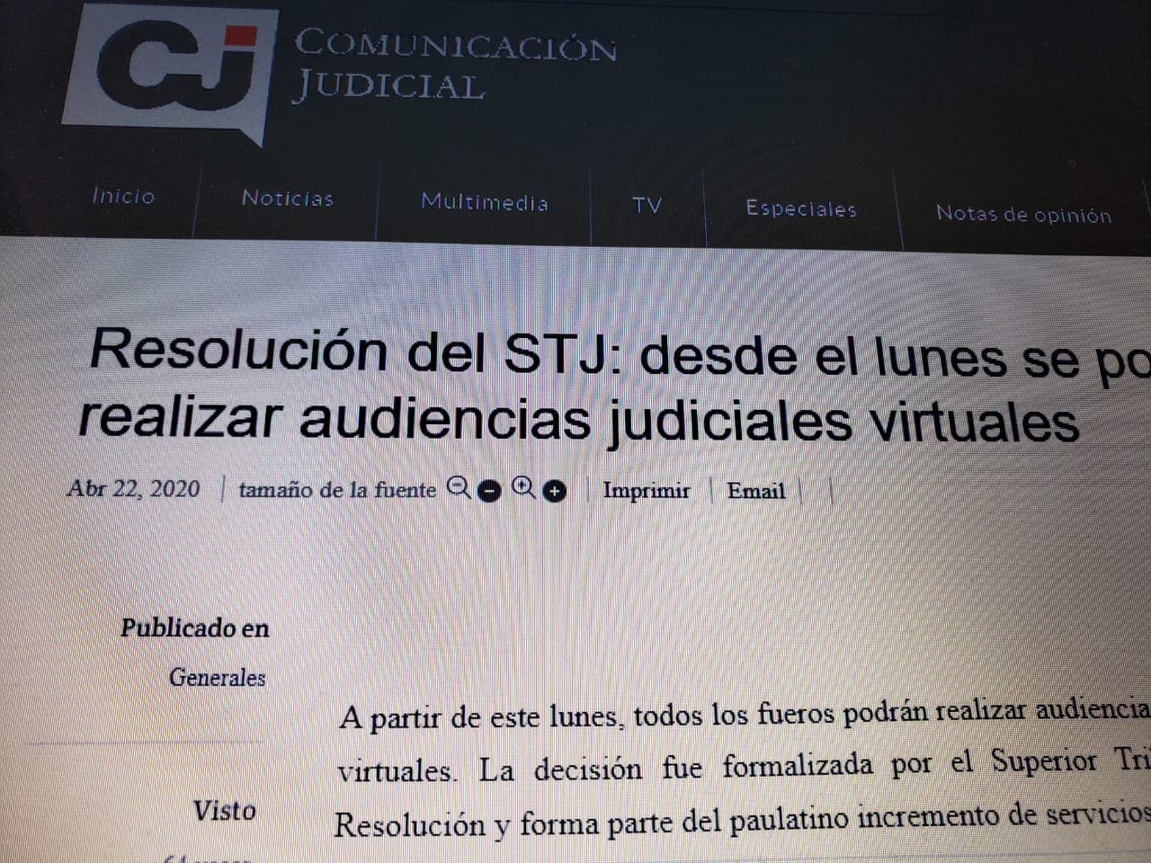 Se podrán realizar audiencias judiciales virtuales desde el lunes