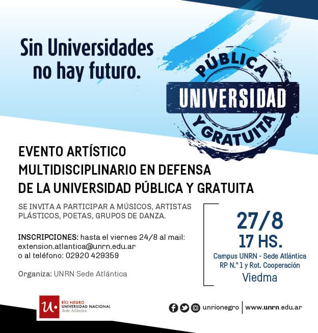 La UNRN Sede Atlántica convoca a artistas en defensa de la Universidad Pública
